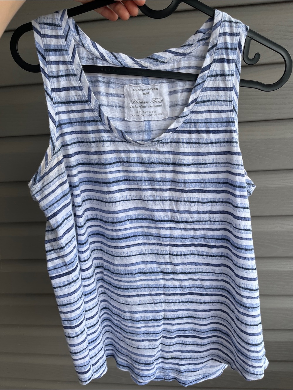 Denver Hayes 100% cotton airy Blue & White Striped relaxed fit Tank - Medium